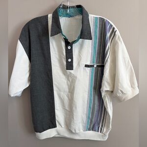 Vintage Colorblock Stripe Linen Blend Polo fits medium Grandpa ecelctic